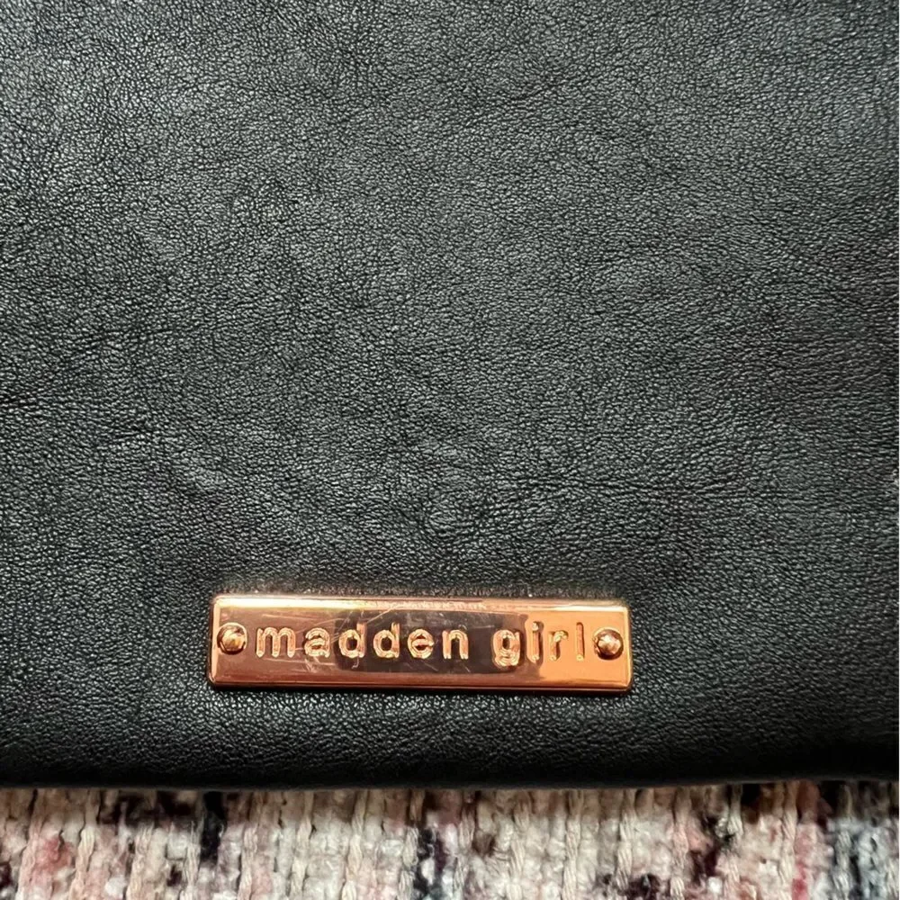 Madden Girl Black and Rose Gold Wristlet Vegan Faux Leather
